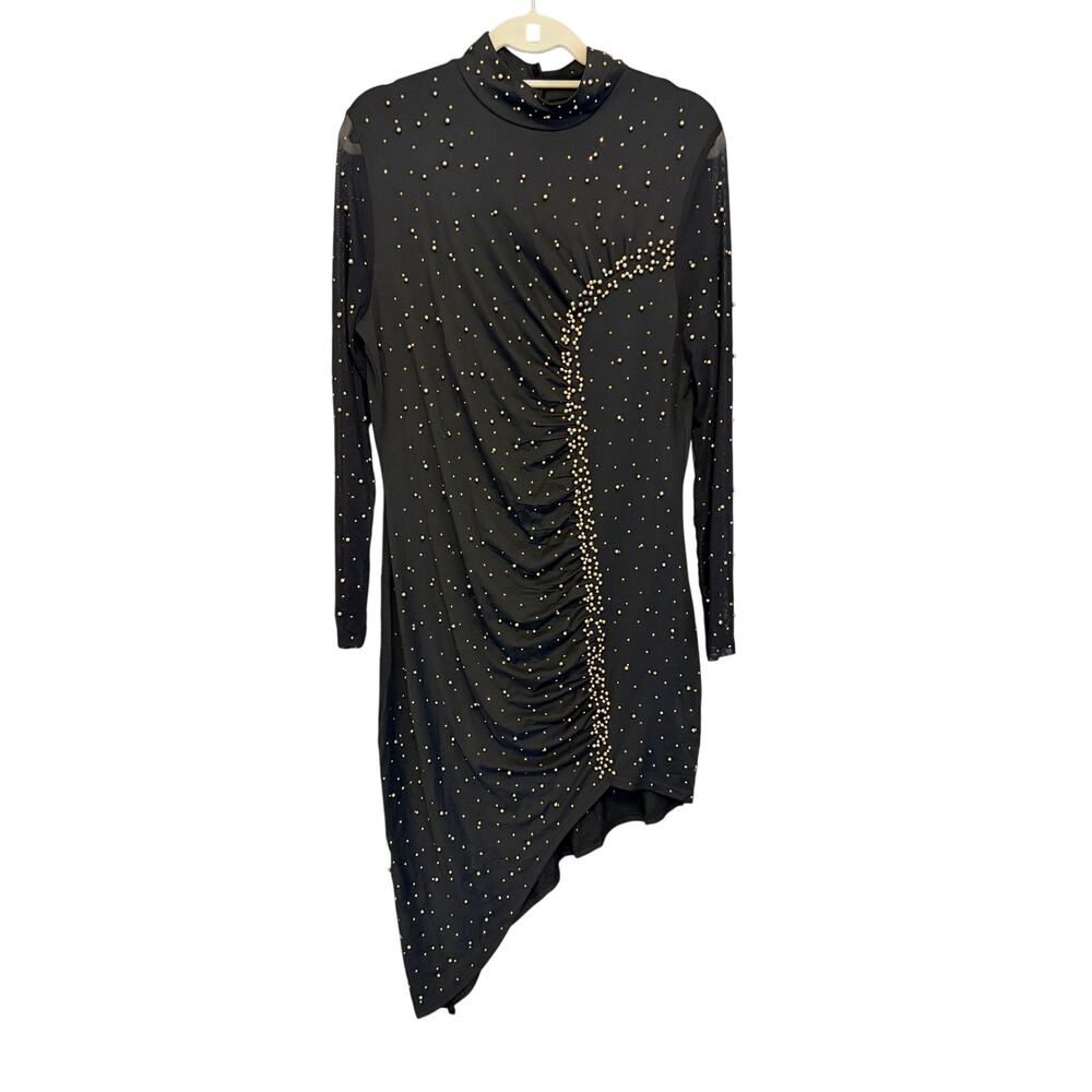 Bodycon Dress Women 3XL Black Asymmetric Pearl Sequins Party Glam Cocktail Gala